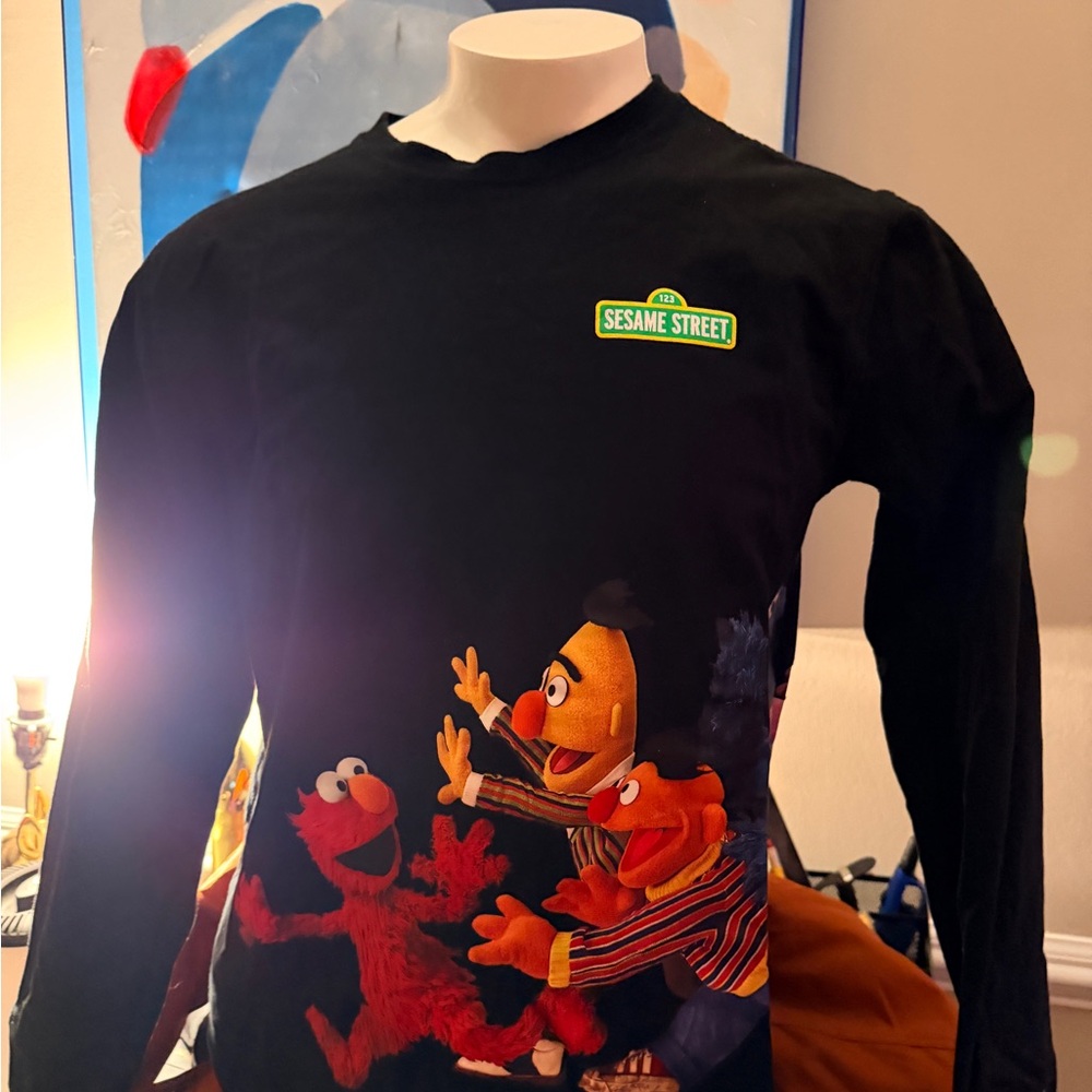 Sesame Street Black Long Sleeve Tee with Elmo and Friends